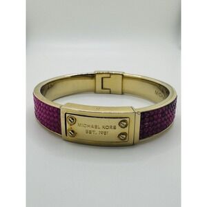 Michael Kors Gold Tone Pave Bangle Bracelet Pink Crystal Hinged MK